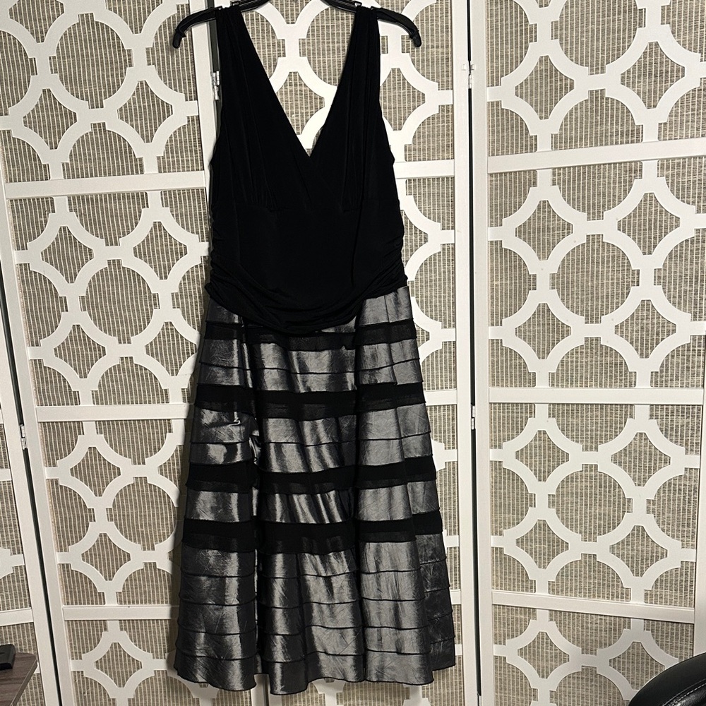 SL Fashions Black and Silver Sleeveless A-line Tiered Dress With Crinoline 14 W